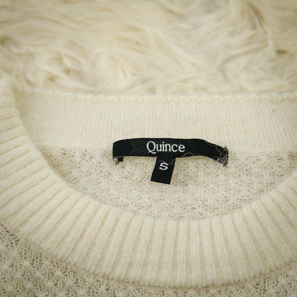 Quince Size Small S Ivory Cream Textured Diamond Knit Crew Wool Alpaca Sweater - Picture 4 of 7